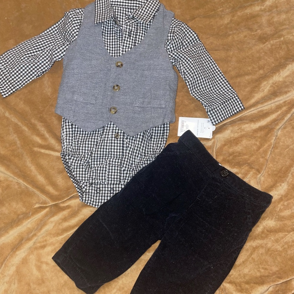 Special occasion fit with corduroy pants and long sleeve button up w/ grey vest